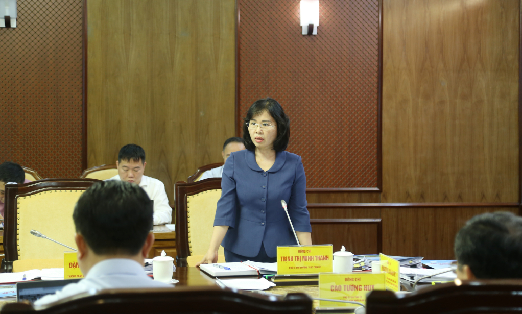 Đồng chí Trịnh Thị Minh Thanh, Phó Bí thư Thường trực Tỉnh ủy, phát biểu tại hội nghị.