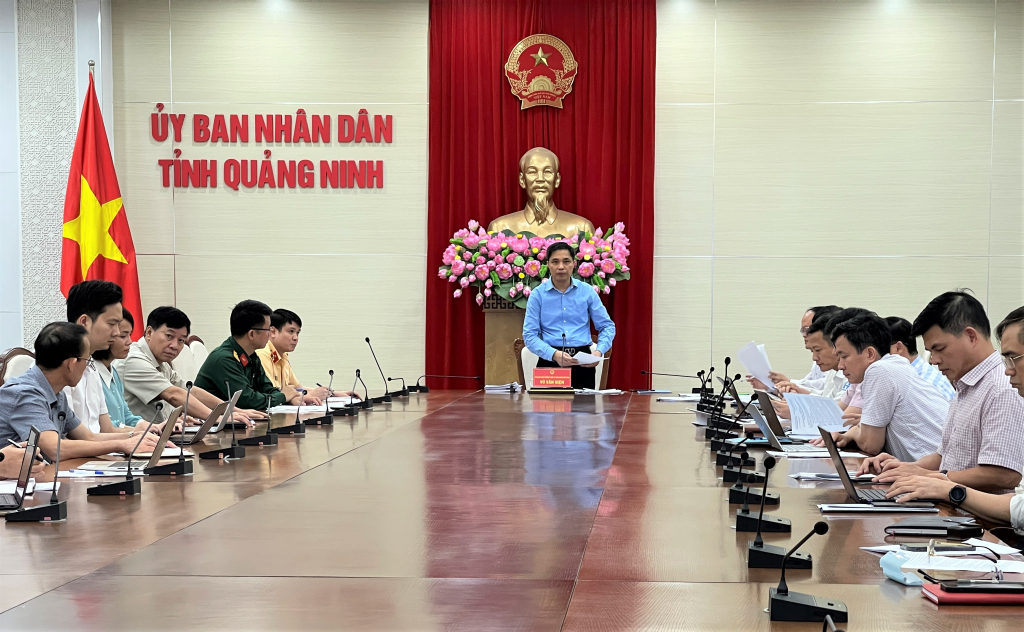 Đồng chí Vũ Văn Diện, PCT Thường trực UBND tỉnh phát biểu chỉ đạo cuộc họp.