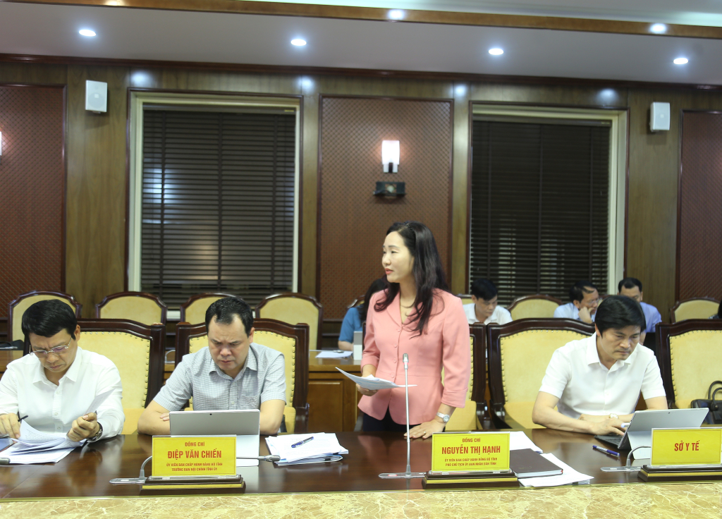 Đồng chí Nguyễn Thị Hạnh, Phó Chủ tịch UBND tỉnh báo cáo tình hình kỳ nghỉ lễ 30/4 - 01/5 trên địa bàn tỉnh và các giải pháp phát triển du lịch từ nay đến hết năm 2024.