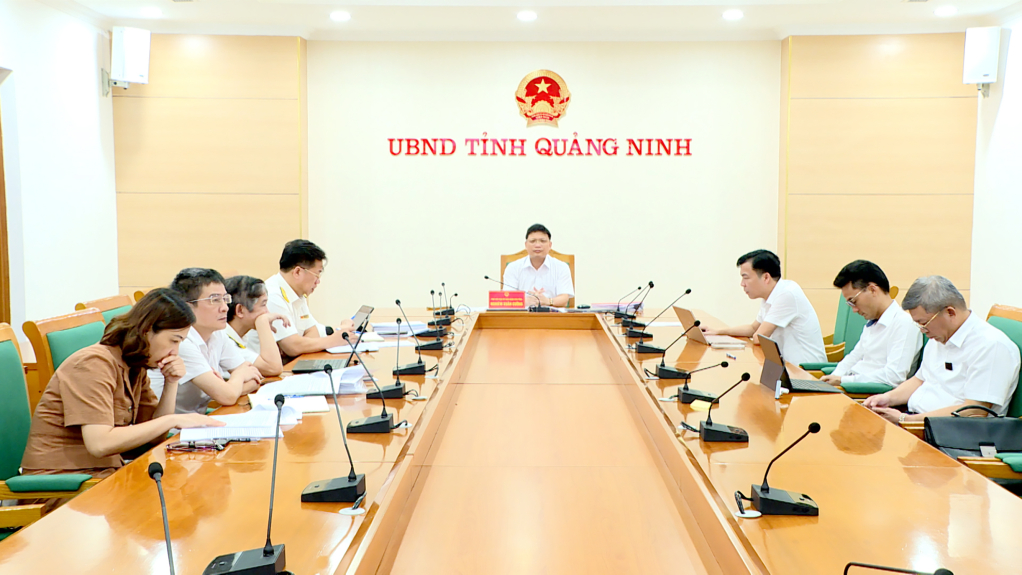Đồng chí Nghiêm Xuân Cường, Phó Chủ tịch UBND tỉnh dự họp trực tuyến