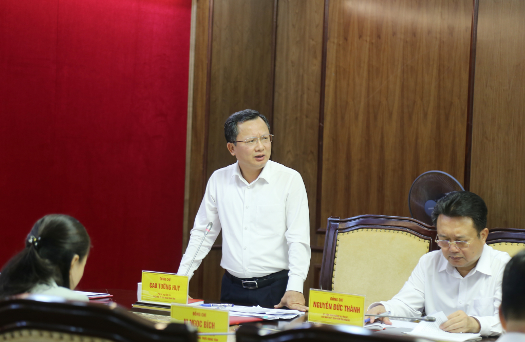 Đồng chí Cao Tường Huy, Phó Bí thư Tỉnh ủy, Chủ tịch UBND tỉnh, phát biểu tại cuộc họp.