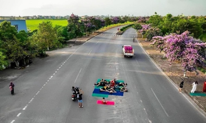 14 người tập yoga giữa đường để chụp ảnh với hoa bằng lăng bị phạt