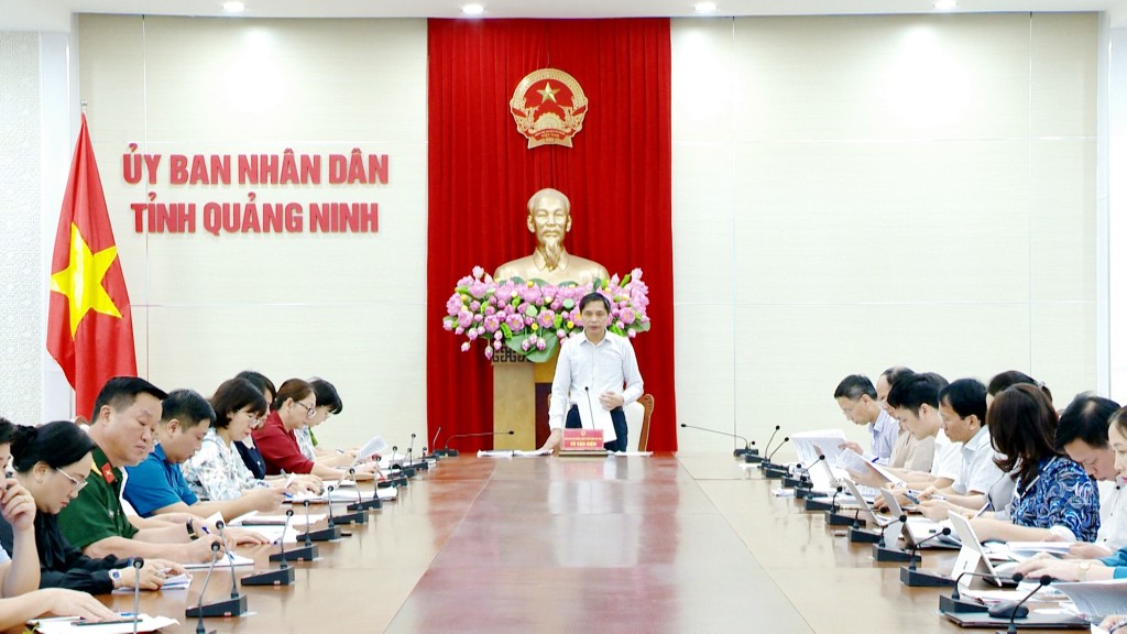 Đồng chí Vũ Văn Diện, Phó Chủ tịch Thường trực UBND tỉnh phát biểu tại cuộc họp