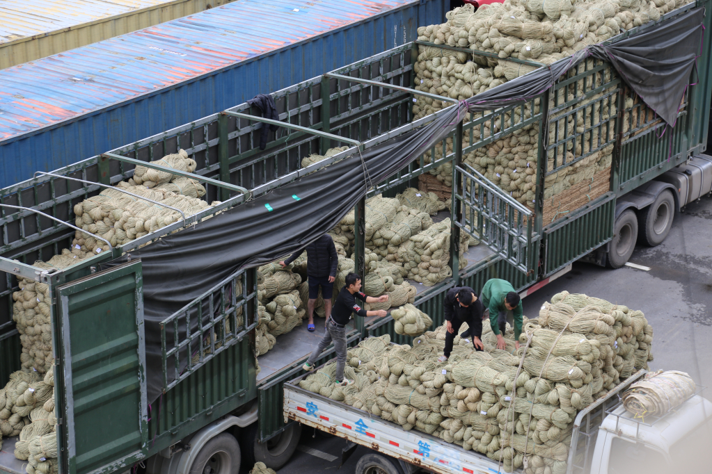 Xuất khẩu hàng hóa tại cửa khẩu Bắc Phong Sinh Hải Hà. Ảnh: Hữu Việt