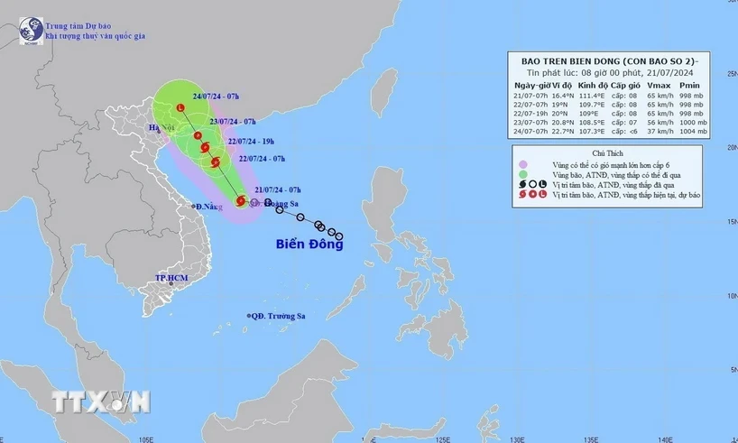 Áp thấp nhiệt đới trên vùng biển Hoàng Sa đã mạnh lên thành bão số 2
