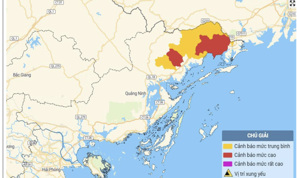 Tin cảnh báo lũ quét, sạt lở, sụt lún đất do mưa lũ hoặc dòng chảy trên khu vực tỉnh Quảng Ninh