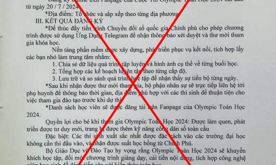 Cảnh báo việc giả mạo văn bản của Bộ Giáo dục và Đào tạo mời tham gia Olympic Toán 2024