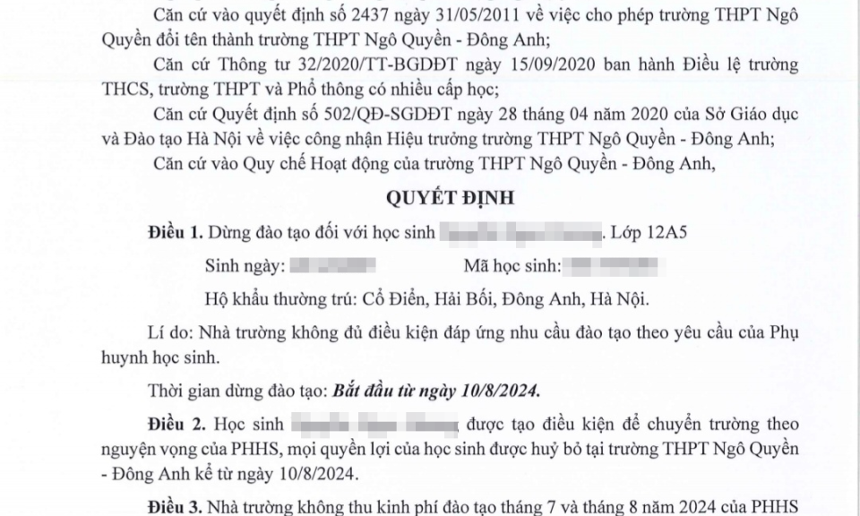 Con bị trường 'dừng đào tạo' vì bố thắc mắc về chương trình học