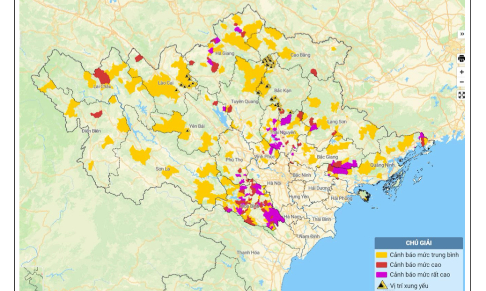 Tin cảnh báo lũ quét, sạt lở đất, sụt lún đất do mưa lũ hoặc dòng chảy các tỉnh thuộc khu vực Bắc Bộ