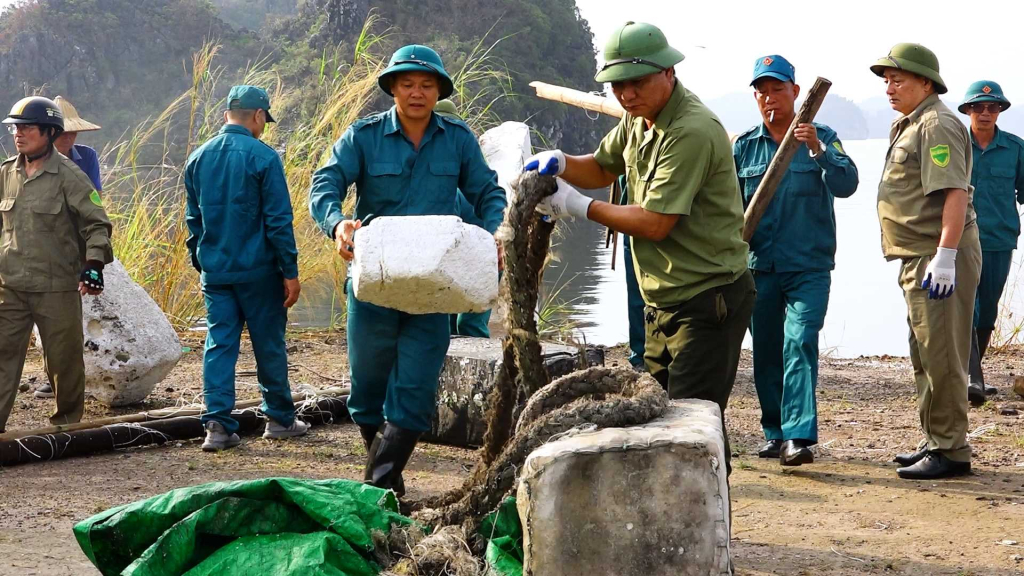 Phường Cẩm Thịnh (TP Cẩm Phả) ra quân làm sạch bờ biển. 