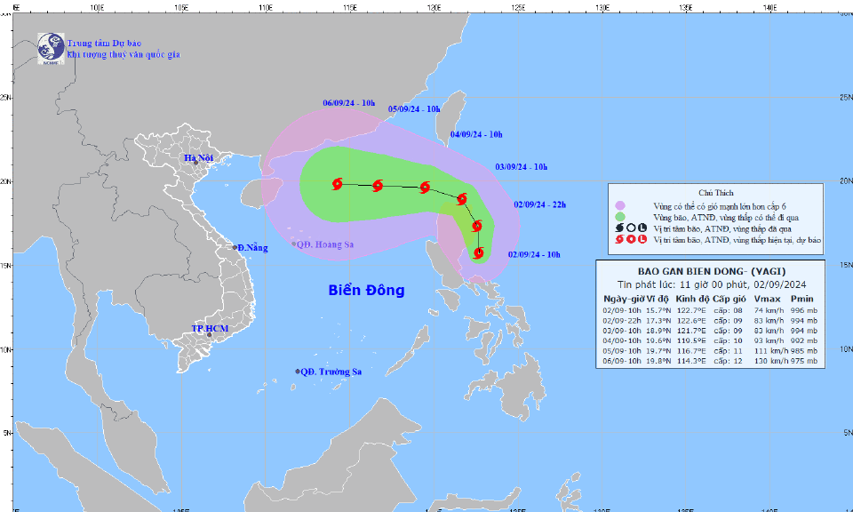 Dự báo chiều và đêm 3/9, bão YAGI đi vào Biển Đông