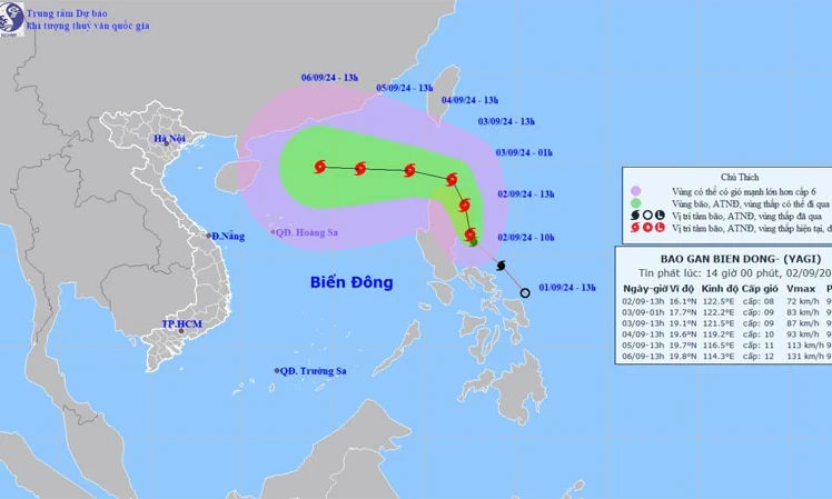 Dự báo bão Yagi có thể mạnh tới cấp 12, giật cấp 15
