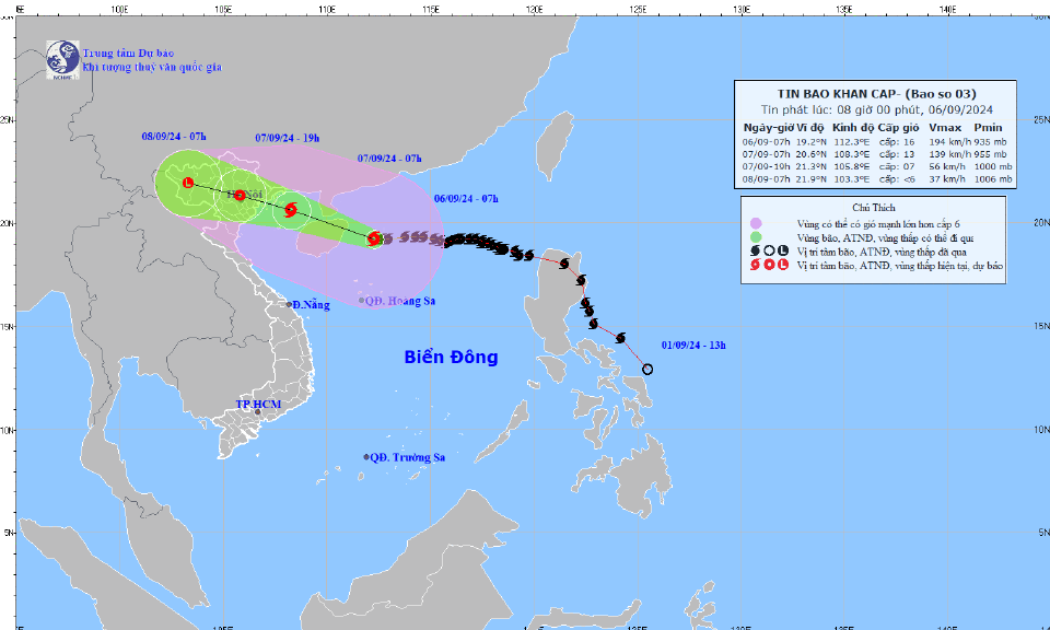 Siêu bão Yagi cách Quảng Ninh 570km về phía Đông Đông Nam