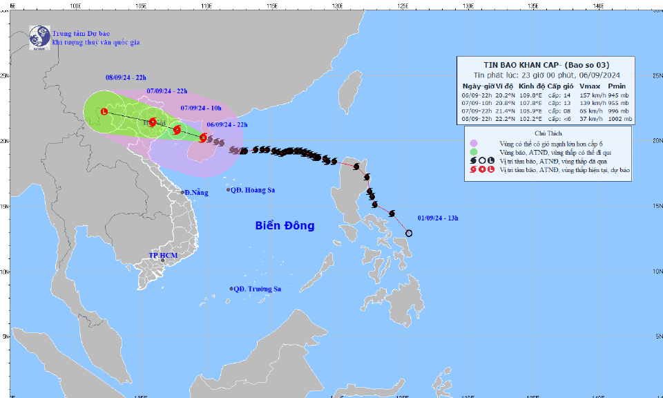 Siêu bão Yagi cách Quảng Ninh khoảng 310km về phía Đông Đông Nam