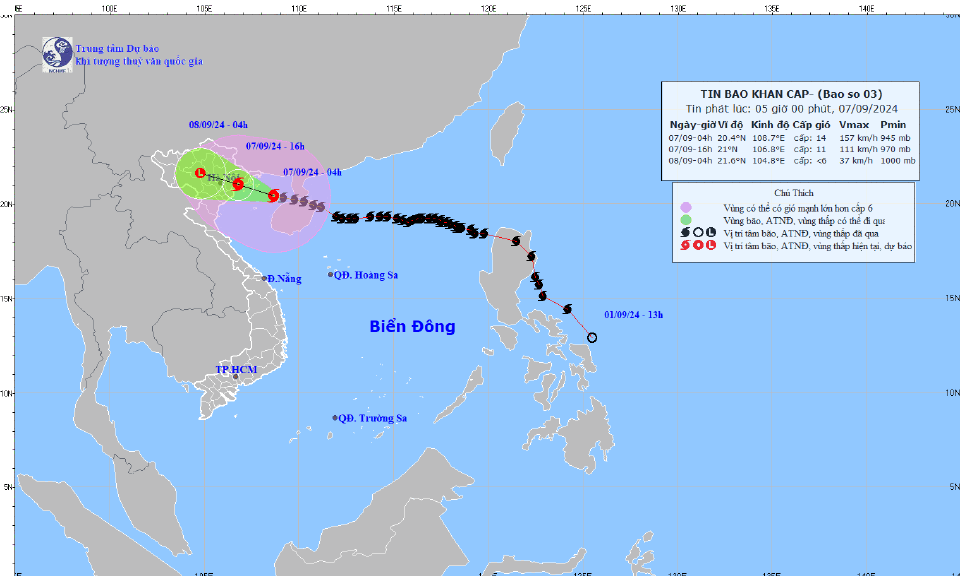 Siêu bão Yagi cách Quảng Ninh khoảng 180km về phía Đông Nam