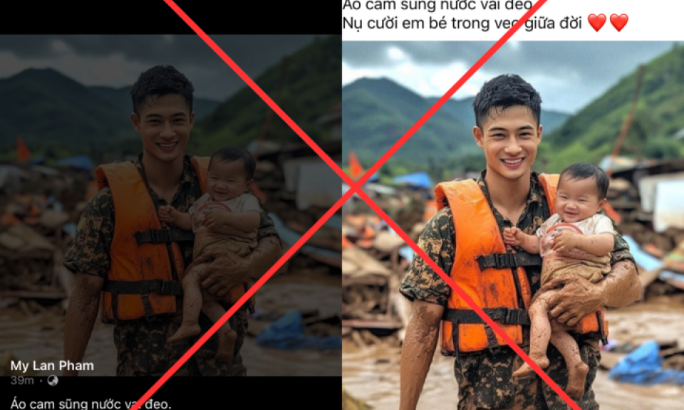 Bức ảnh 'bộ đội nam thần bế cháu bé' là thật hay do AI tạo ra?