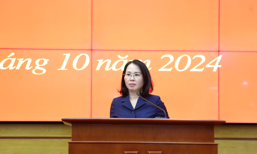 Đồng chí Trịnh Thị Minh Thanh, Phó Bí thư Thường trực Tỉnh ủy, phát biểu chỉ đạo tại hội nghị.