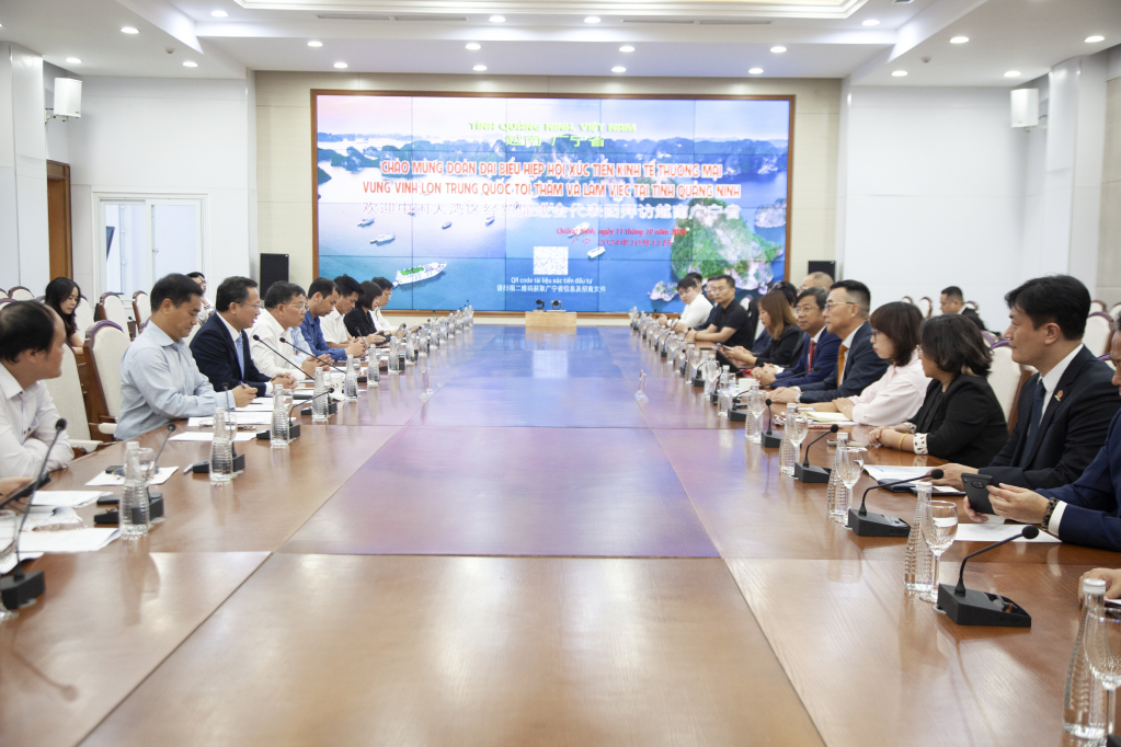 Quang cảnh buổi tiếp xã giao Đoàn Hiệp hội Xúc tiến kinh tế thương mại Vùng vịnh lớn