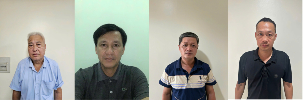 4 bị can bị khởi tố, bắt tạm giam (từ trái qua phải) gồm: Việt, Cương, Cường, Hưng. 