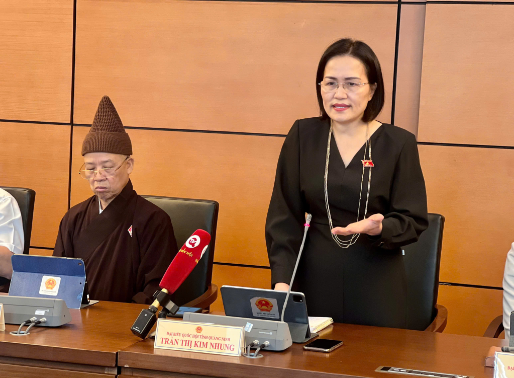 Đại biểu Trần Thị Kim Nhung, Ủy viên Thường trực Ủy ban Pháp luật của Quốc hội, ĐBQH tỉnh Quảng Ninh phát biểu thảo luận.