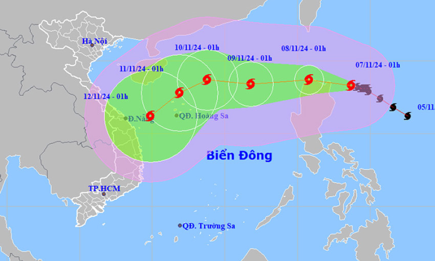 Thời tiết ngày 7/11: Bão Yinxing hướng vào biển Đông