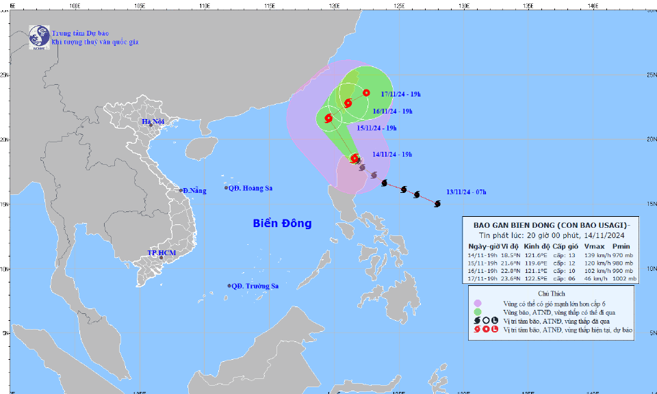 Dự báo thời tiết 15/11/2024: Bão Usagi tiến vào biển Đông, miền Bắc se lạnh