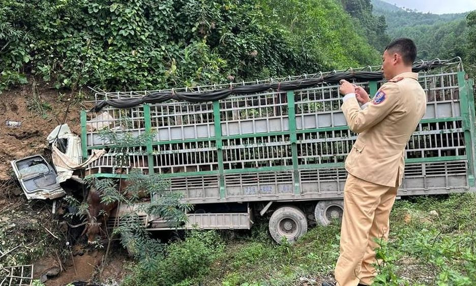 Xe tải chở bò mất lái đâm vào chân đồi, tài xế tử vong