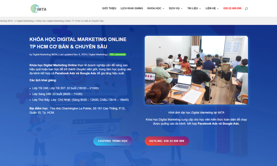 Khóa học Digital Marketing cơ bản và chuyên sâu tại IMTA chất lượng uy tín