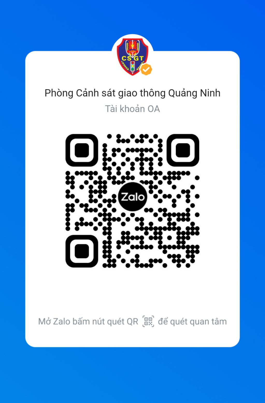 Nhân dân, du khách có thể gửi hình ảnh, thông tin tố giác các hành vi vi phạm trong lĩnh vực TTATGT tới Phòng CSGT sau khi quét mã QR trang zalo Phòng Cảnh sát giao thông Công an Quảng Ninh.