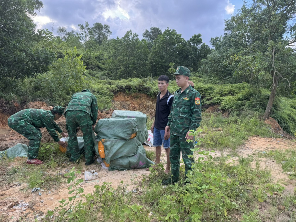 Đồn BP Hải Hòa tiêu hủy toàn bộ số nầm lợn không rõ nguồn gốc đã bắt giữ vào tháng 8/2024. Ảnh: Hữu Việt
