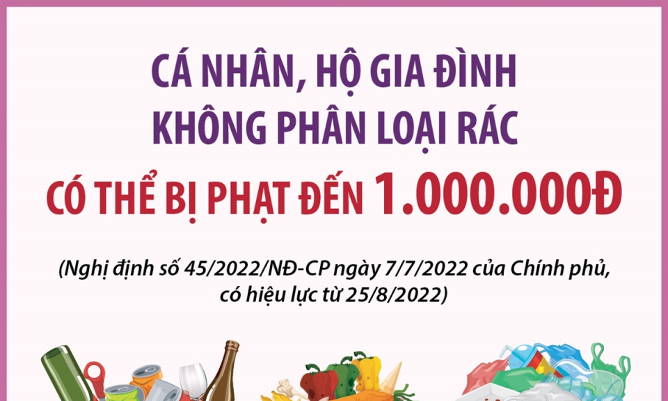 Cá nhân, hộ gia đình không phân loại rác có thể bị phạt đến 1.000.000đ