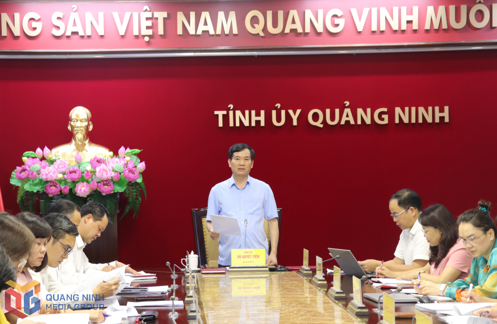 Đồng chí Vũ Quyết Tiến, Phó Bí thư Tỉnh uỷ phát biểu kết luận tại buổi làm việc. 