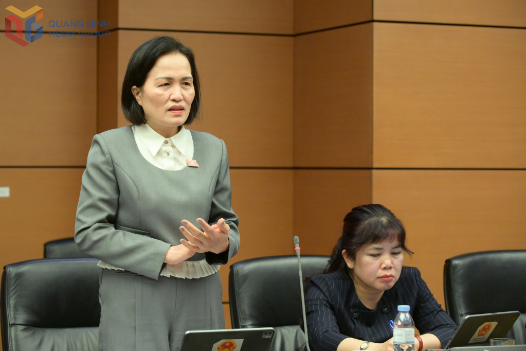 Đại biểu Trần Thị Kim Nhung, Ủy viên Thường trực Ủy ban Pháp luật và Tư pháp của Quốc hội, ĐBQH tỉnh Quảng Ninh phát biểu tại phiên thảo luận.