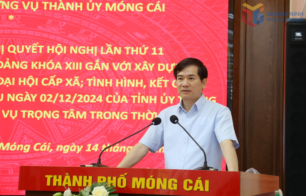 Đồng chí Vũ Quyết Tiến, Phó Bí thư Tỉnh ủy, phát biểu chỉ đạo tại buổi làm việc.