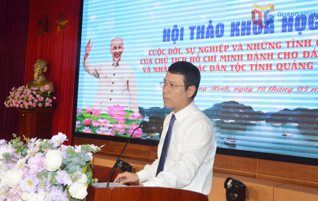 Đồng chí Nguyễn Hồng Dương, Trưởng Ban Tuyên giáo và Dân vận Tỉnh ủy, phát biểu tại hội thảo.