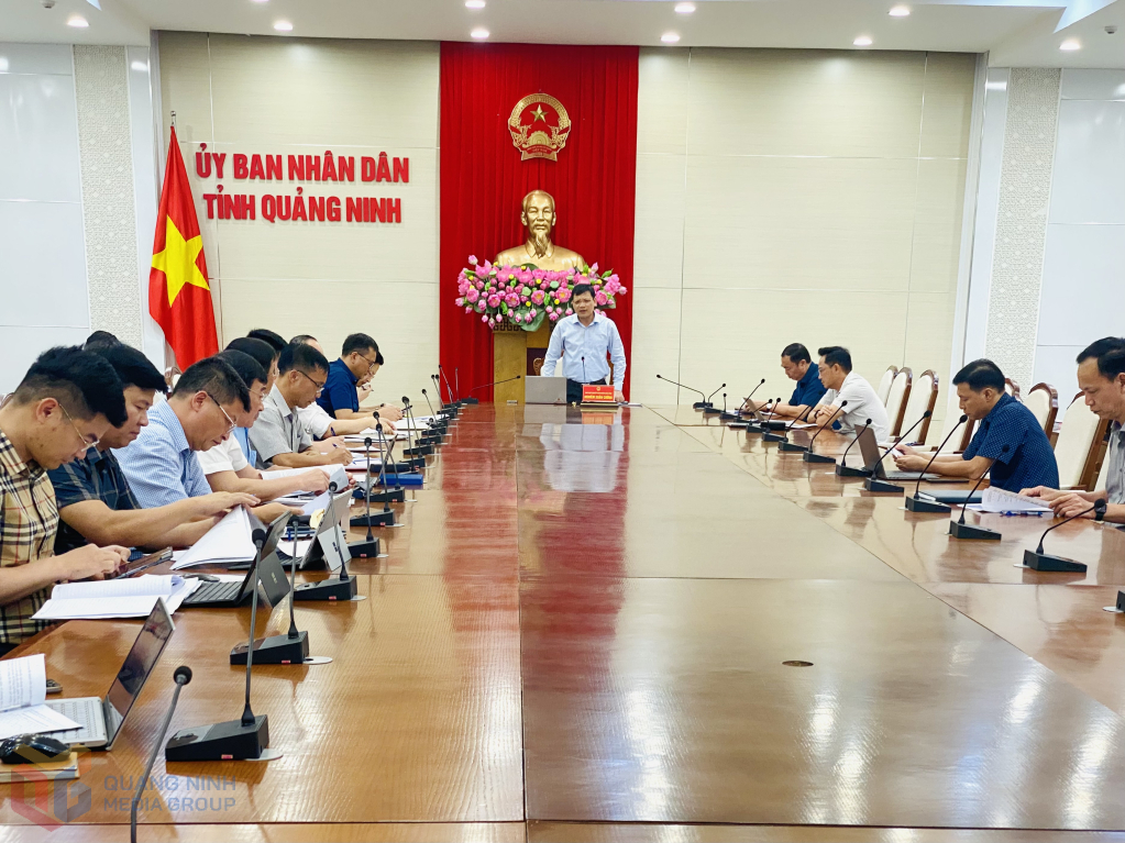 Đồng chí Nghiêm Xuân Cường- Phó Chủ tịch UBND tỉnh chủ trì cuộc họp nghe báo cáo về tiến độ cấp phép và giao khu vực biển để thực hiện nuôi trồng thủy sản.