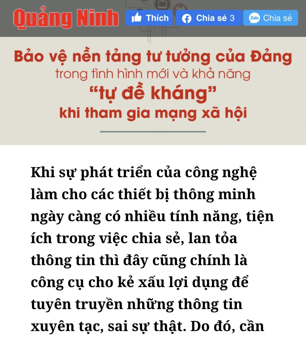 Một trong các tác phẩm đa phương tiện về công tác bảo vệ nền tư tưởng của Đảng do Phóng viên Trung tâm Truyền thông tỉnh thực hiện, đăng tải trên Báo điện tử Quảng Ninh.