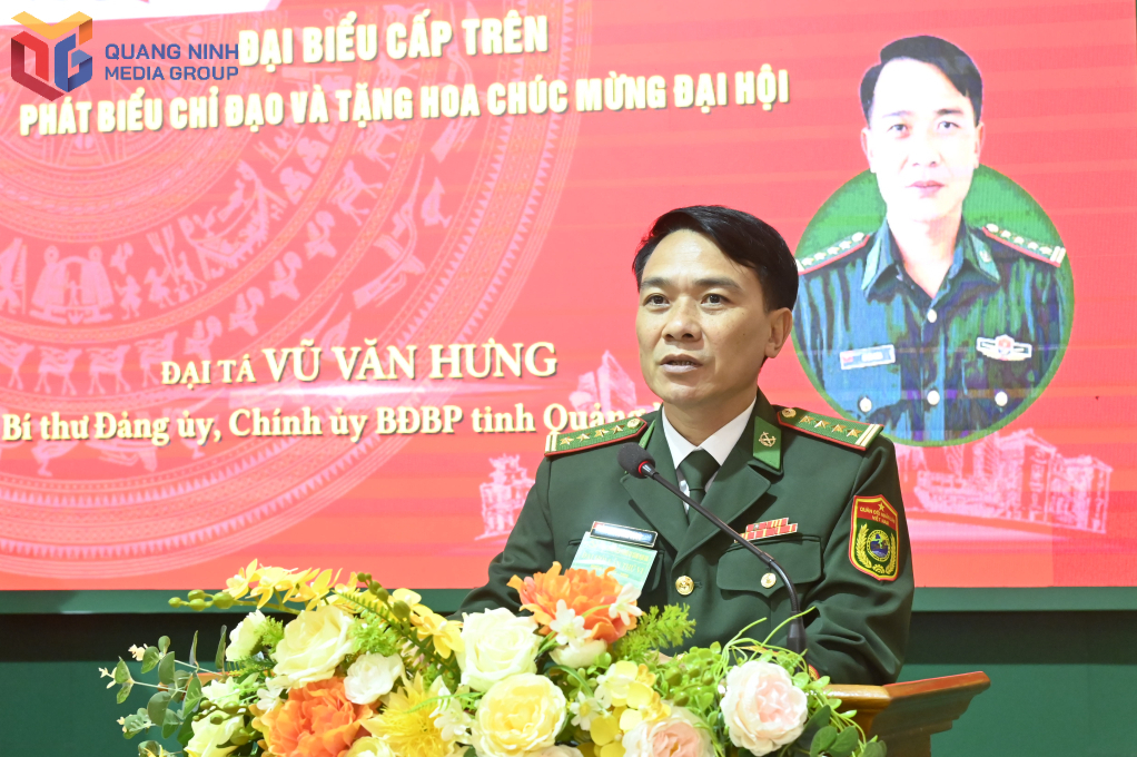 Đại tá Vũ Văn Hưng, Bí thư Đảng ủy, Chính ủy BĐBP tỉnh chỉ đạo Đại hội. 