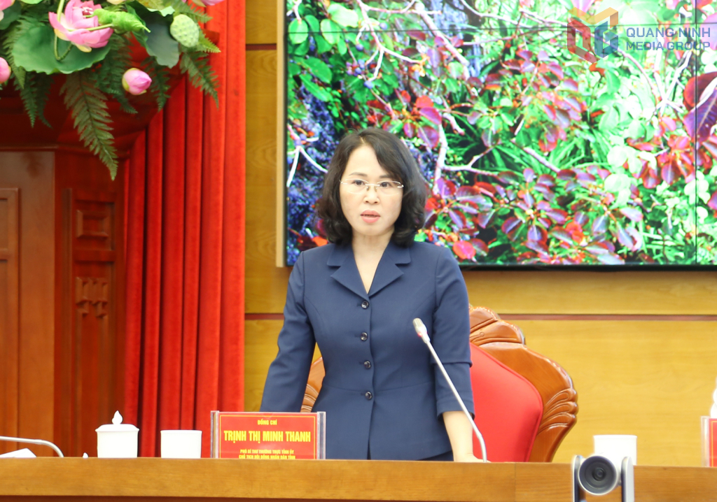 Đồng chí Trịnh Thị Minh Thanh, Phó Bí thư Thường trực Tỉnh ủy, Chủ tịch HĐND tỉnh, phát biểu tại hội nghị.