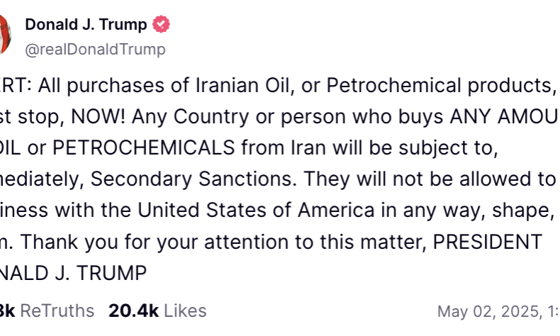 Tổng thống Mỹ Donald Trump công bố các lệnh trừng phạt toàn diện đối với Iran