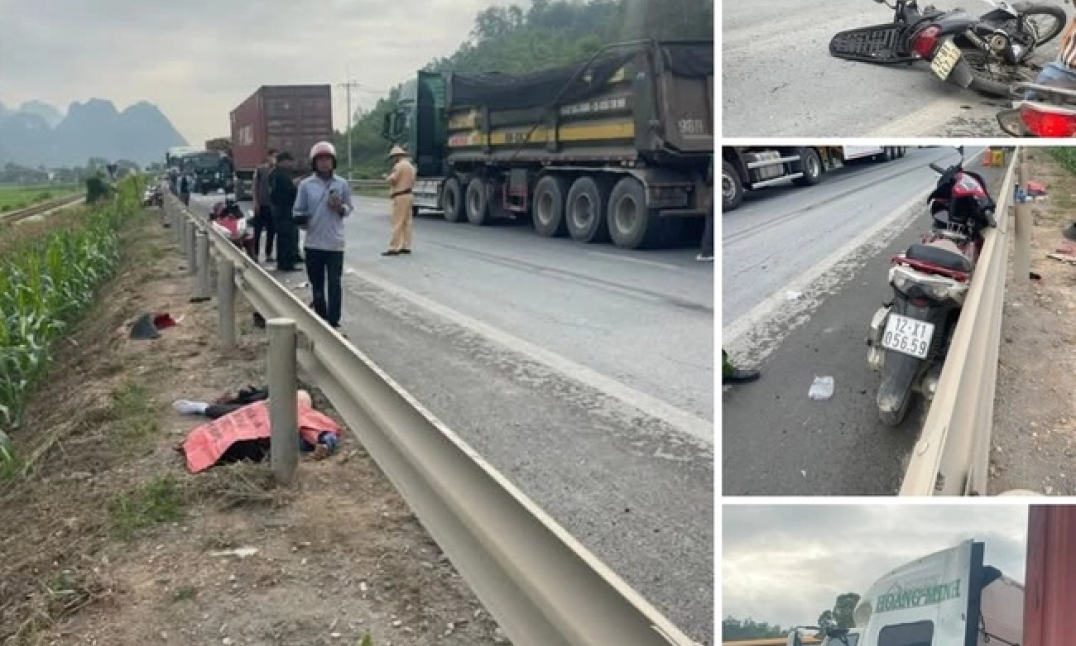 Xe đầu kéo va chạm liên hoàn 3 mô tô trên QL1A khiến 2 người thương vong