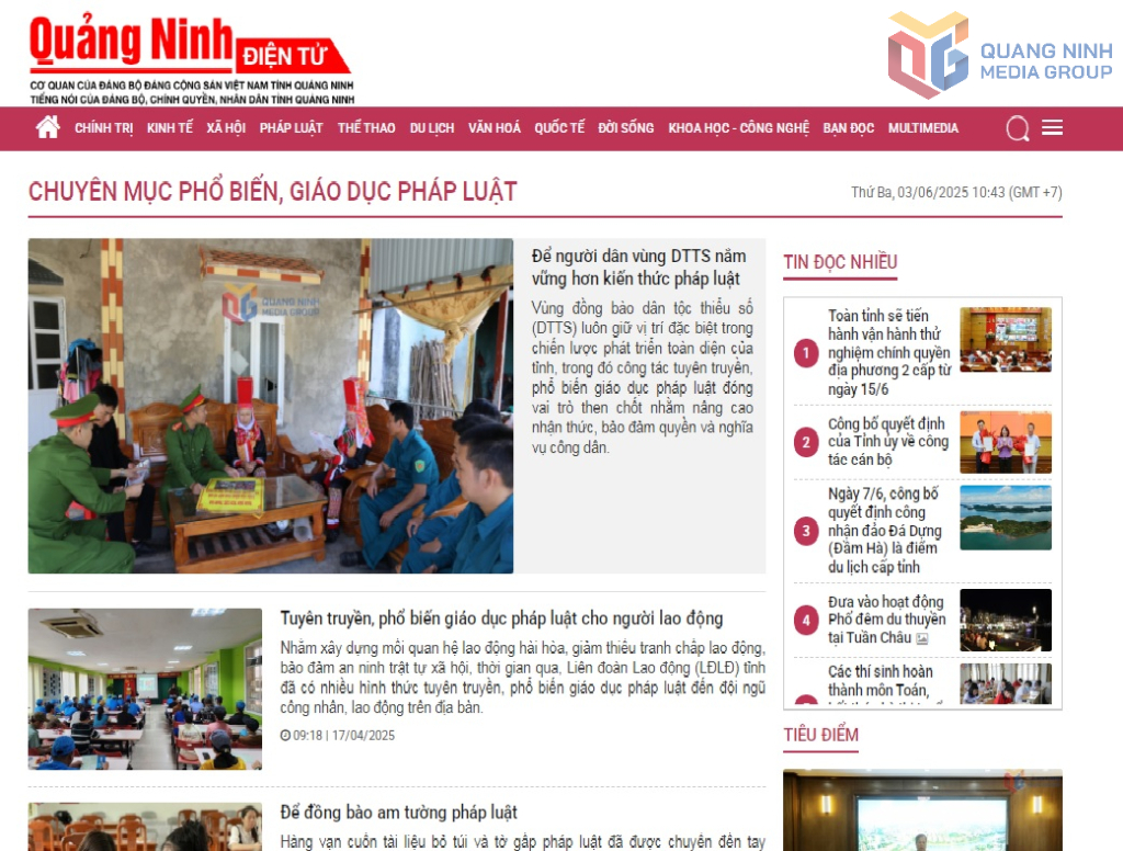 Chuyên mục phổ biến, giáo dục pháp luật trên Báo Quảng Ninh điện tử.