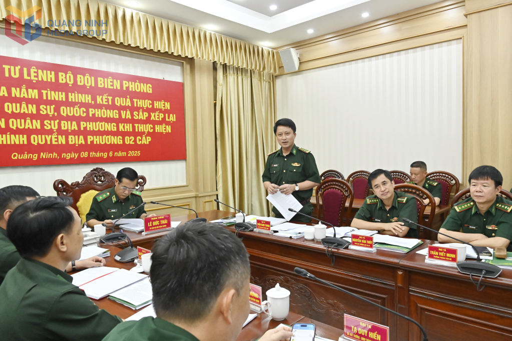Đại tá Trần Nam Trung, Phó Tham mưu trưởng BĐBP phát biểu tại buổi làm việc.