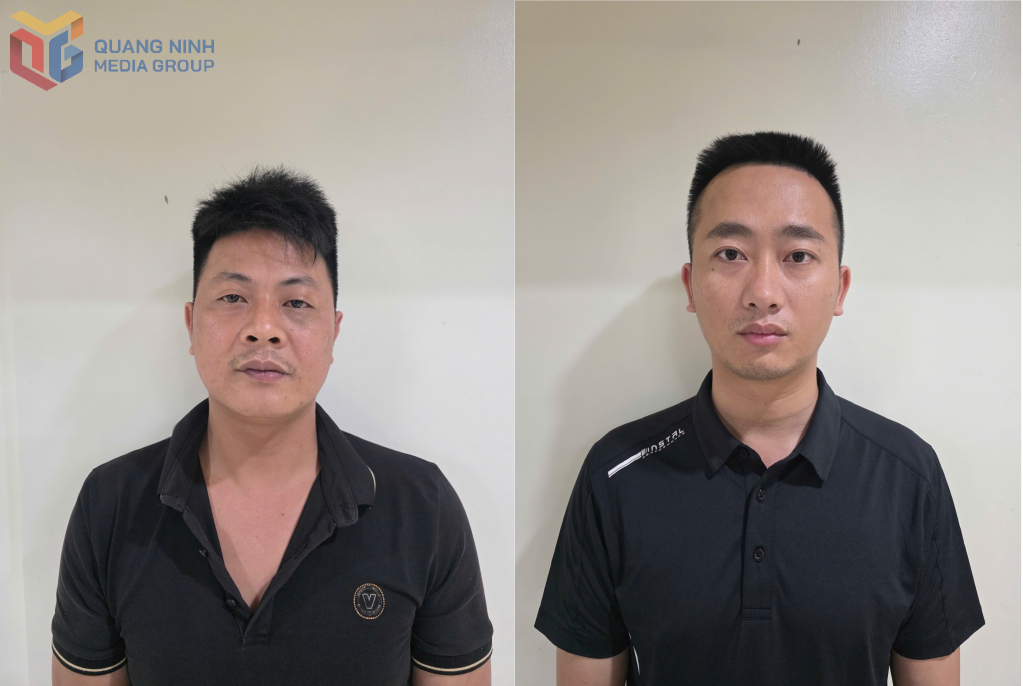 Bị can Vũ Văn Thắng và Nguyễn Đăng Long (từ trái qua).