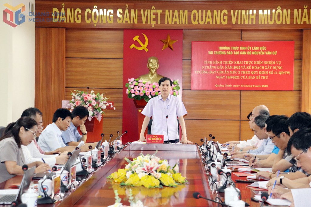 Đồng chí Vũ Quyết Tiến, Phó Bí thư Tỉnh uỷ phát biểu chỉ đạo tại buổi làm việc.