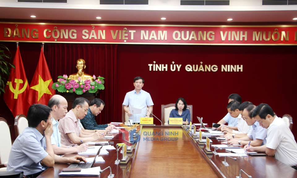 Đồng chí Vũ Quyết Tiến, Phó Bí thư Tỉnh ủy, phát biểu tại hội nghị.
