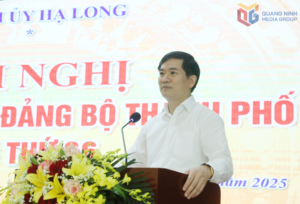 Đồng chí Vũ Quyết Tiến, Phó Bí thư Tỉnh ủy, phát biểu chỉ đạo tại hội nghị.