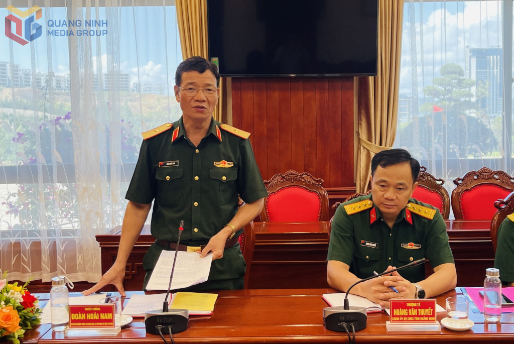 Thiếu tướng Đoàn Hoài Nam, Phó chủ nhiệm Chính trị, Phó Trưởng Ban chỉ đạo 515 Quân khu 3 phát biểu.