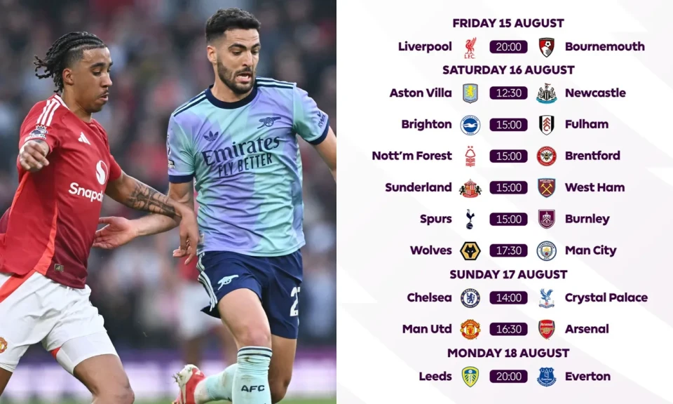 MU chạm trán Arsenal ở vòng 1 giải Ngoại hạng Anh 2025-2026