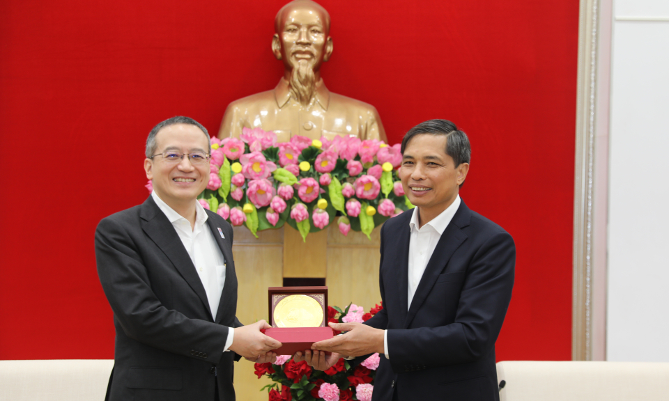 Phó Chủ tịch Thường trực UBND tỉnh Vũ Văn Diện tiếp xã giao Trưởng đại diện JETRO Hà Nội